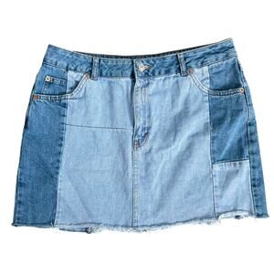 Top Shop Moto Patchwork Denim Mini Skirt | Size 12
